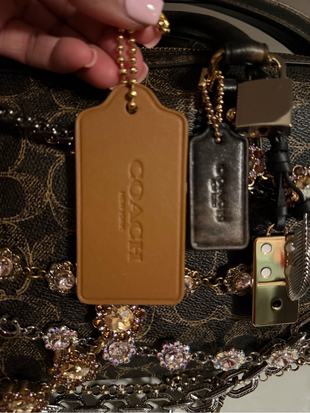 Coach Tan Leather Bag Tag 4 Inches NYC Stamped